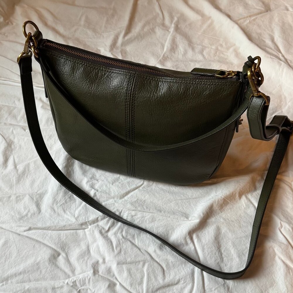 Fossil Jolie Olive Green Leather Crossbody Bag Two Straps